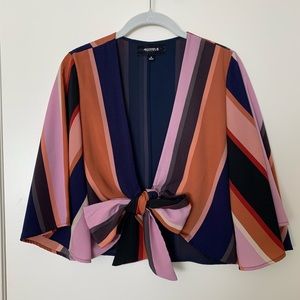 4SI3NNA Striped Tie Front Blouse